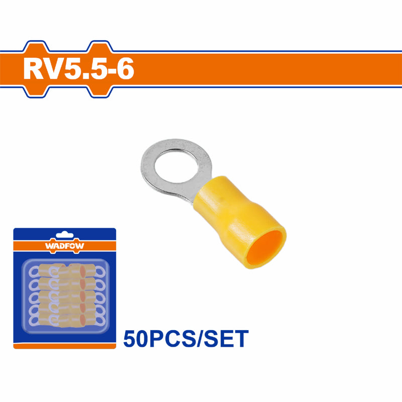 Terminales conectores para cables eléctricos RV5.5-6 Set 50 pzas Color Amarillo Crimpado eléctrico.