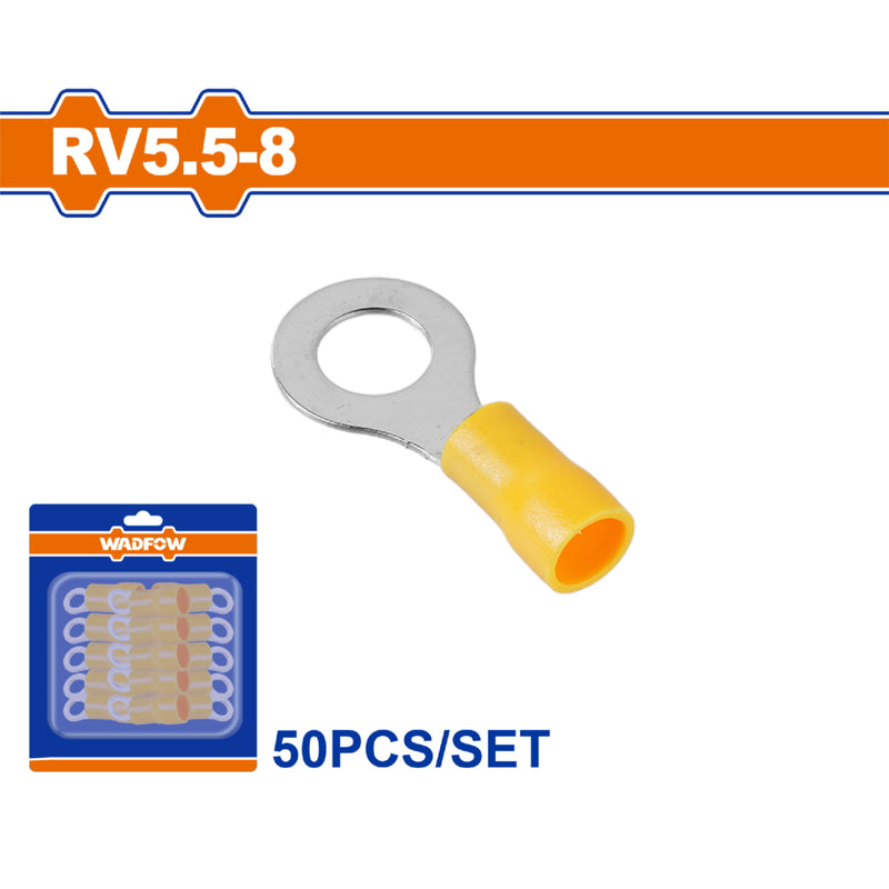 Terminales conectores para cables eléctricos RV5.5-8 Set 50 pzas Color Amarillo Crimpado eléctrico.