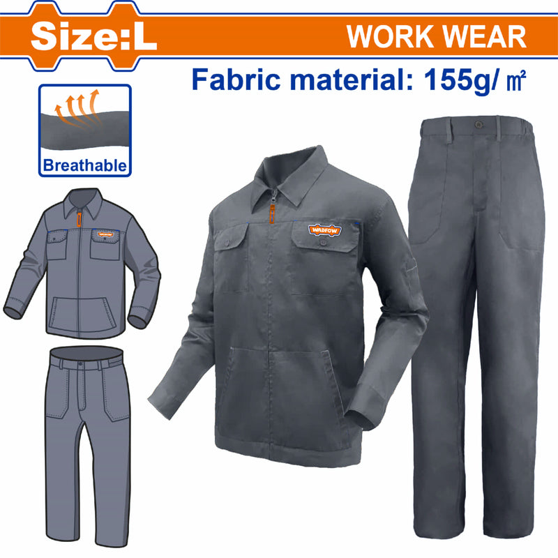 Uniforme de Trabajo Talla L 65% Poliéster 35% Algodón 155g con Chaqueta y Pantalón Bolsillos y Cierre con Zipper. SET