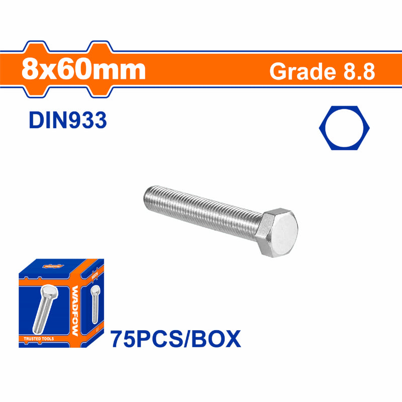 Tornillos Hexagonales 8x60mm Rosca completa. Grado 8.8 Galvanizado. Pernos Hexagonales 75 pzas.