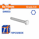 Tornillos Hexagonales 8x70mm Rosca completa. Grado 8.8 Galvanizado. Pernos Hexagonales 75 pzas.