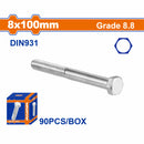 Tornillos Hexagonales 8x100mm Rosca completa. Grado 8.8 Galvanizado. Pernos Hexagonales 90 pzas.