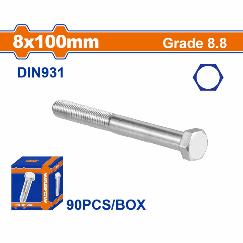 Tornillos Hexagonales 8x100mm Rosca completa. Grado 8.8 Galvanizado. Pernos Hexagonales 90 pzas.