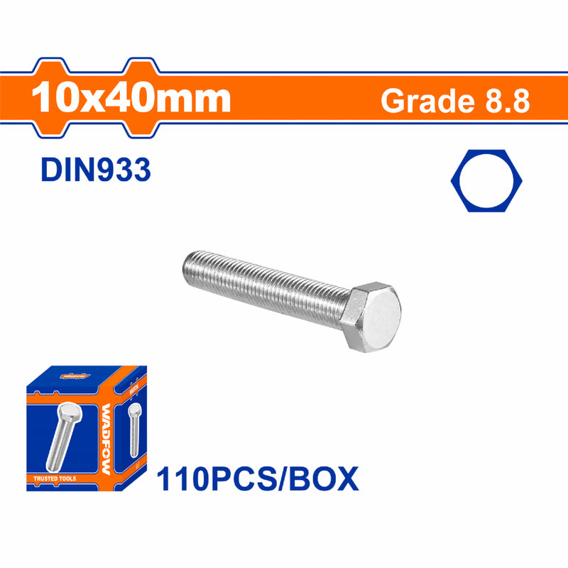Tornillos Hexagonales 10x40mm Rosca completa. Grado 8.8 Galvanizado. Pernos Hexagonales 110 pzas.