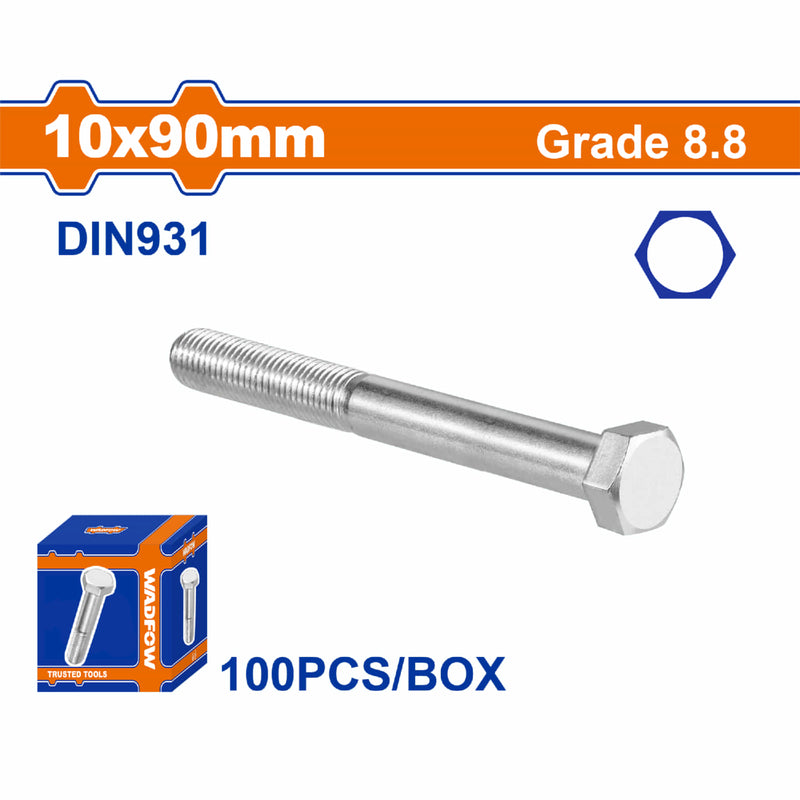 Tornillos Hexagonales 10x90mm Rosca completa. Grado 8.8 Galvanizado. Pernos Hexagonales 100 pzas.