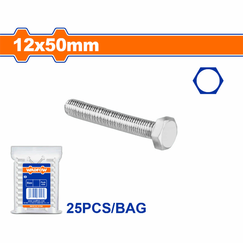 Tornillos Hexagonales 12x50mm Rosca completa. Acabado galvanizado. Perno Hexagonales (25 pzas)