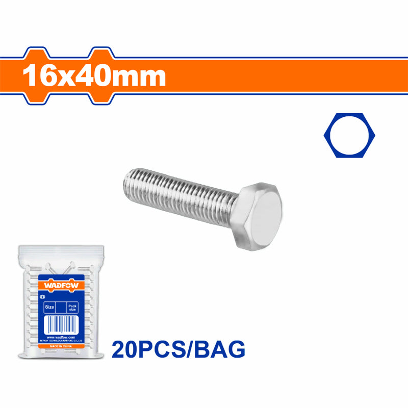 Tornillos Hexagonales 16x40mm Rosca completa. Acabado galvanizado. Perno Hexagonales (20 pzas)