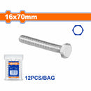 Tornillos Hexagonales 16x70mm Rosca completa. Acabado galvanizado. Perno Hexagonales (12 pzas)