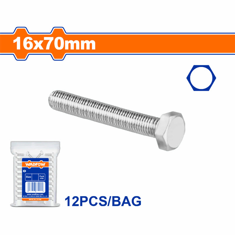 Tornillos Hexagonales 16x70mm Rosca completa. Acabado galvanizado. Perno Hexagonales (12 pzas)