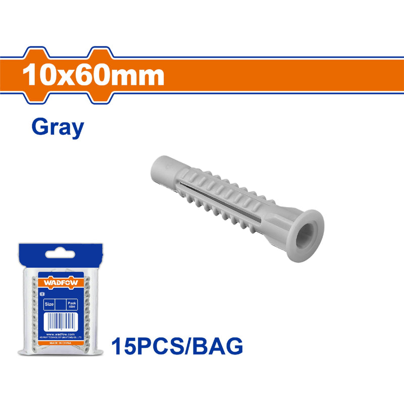 Taco de anclaje universal: 10x60mm Color: Gris. Se vende en set de 15 piezas.