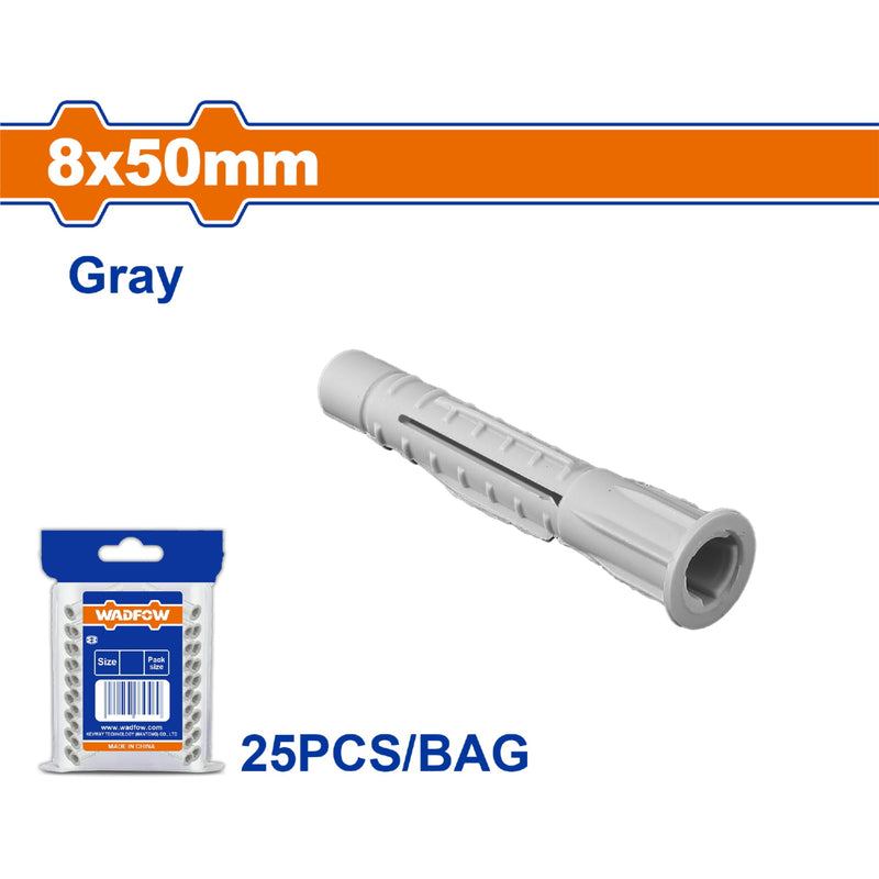 Taco de anclaje universal 8x50mm Color: Gris. Se vende en set de 25 piezas.