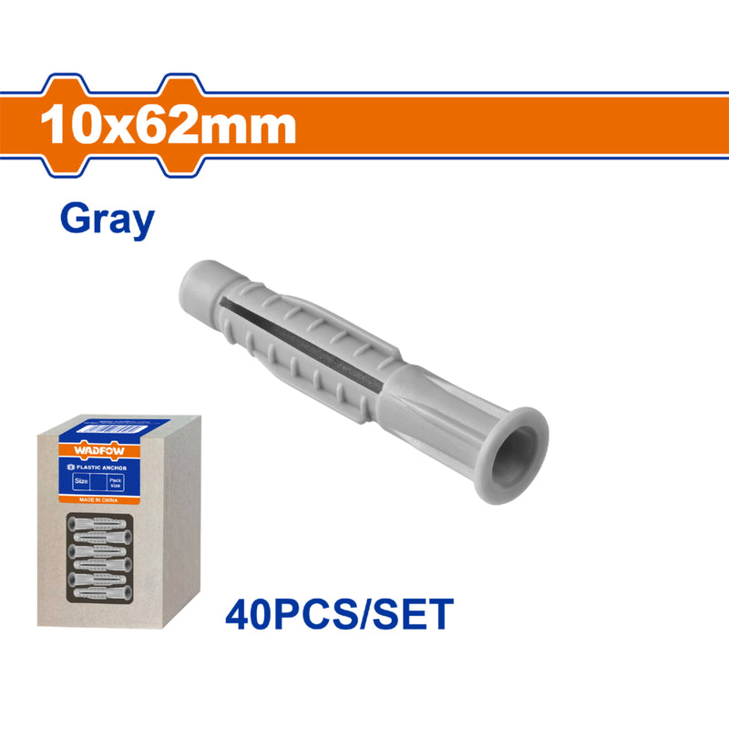 Tacos de plástico 10x62mm Gris. Set 40 pzas.