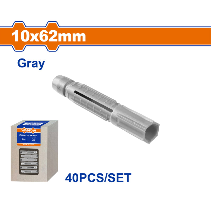 Tacos de plástico 10x62mm Gris. Set 40 pzas.