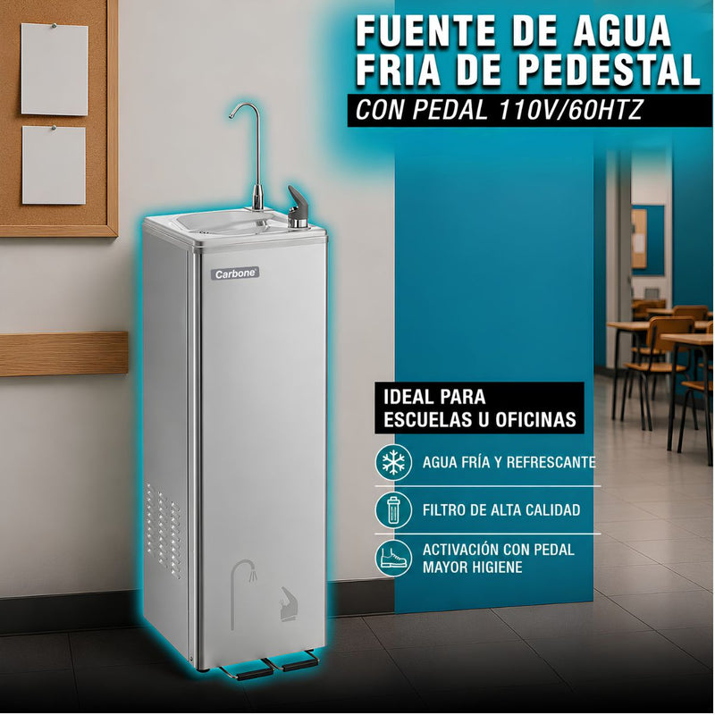 Fuente de agua fria de pedestal con Pedal 110V/60Htz. Bebedero con Filtro de agua . Filtro dispensador