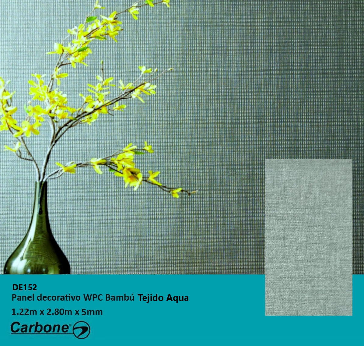 Panel Decorativo WPC Bambú 1.22 m x 2.80 m x 5 mm tela Tejido Aqua