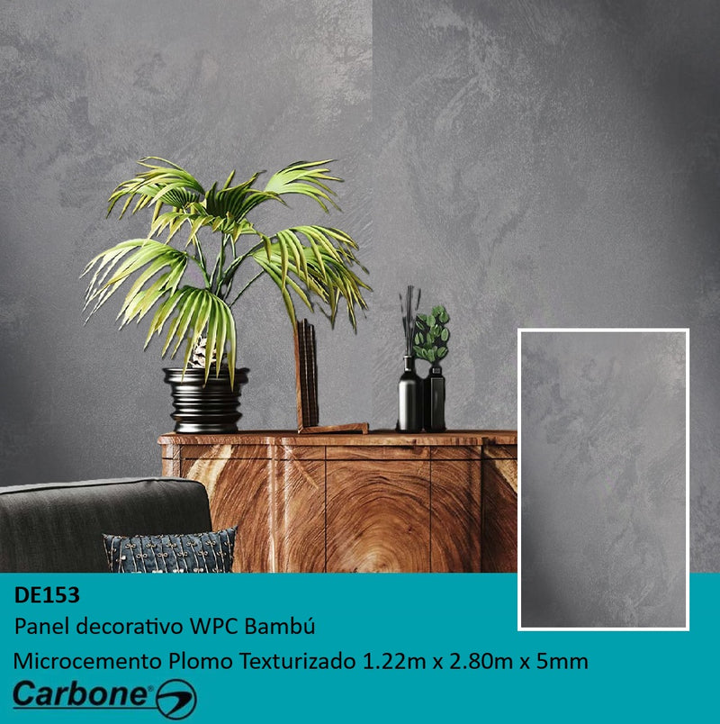 Panel Decorativo WPC Bambú 1.22m x 2.80m x5mm Microcemento Plomo texturizado