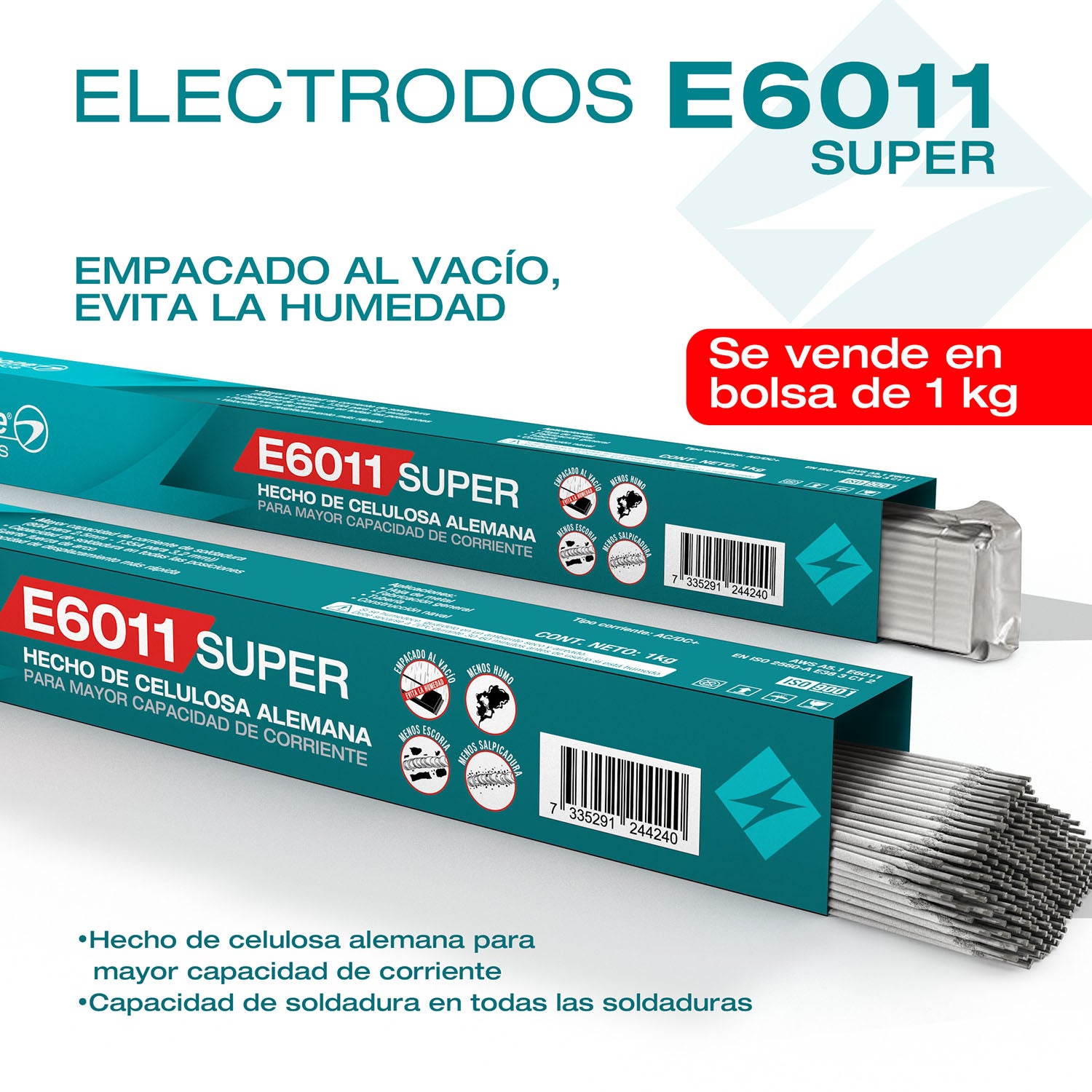 Electrodos 6011 para soldar Super 1/8"" 3.2 mm Carbone Bolsa al vacio ( 1kg ) Celulosa Alemana