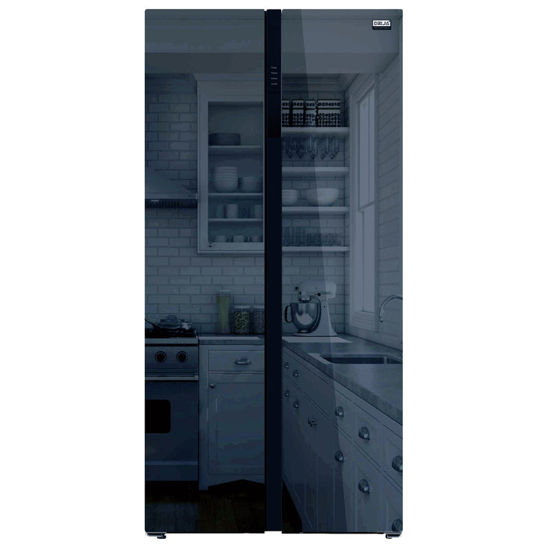 Refrigeradora inverter con fabricador de hielo, 15.4 pies cúbicos. Puertas de espejo azul