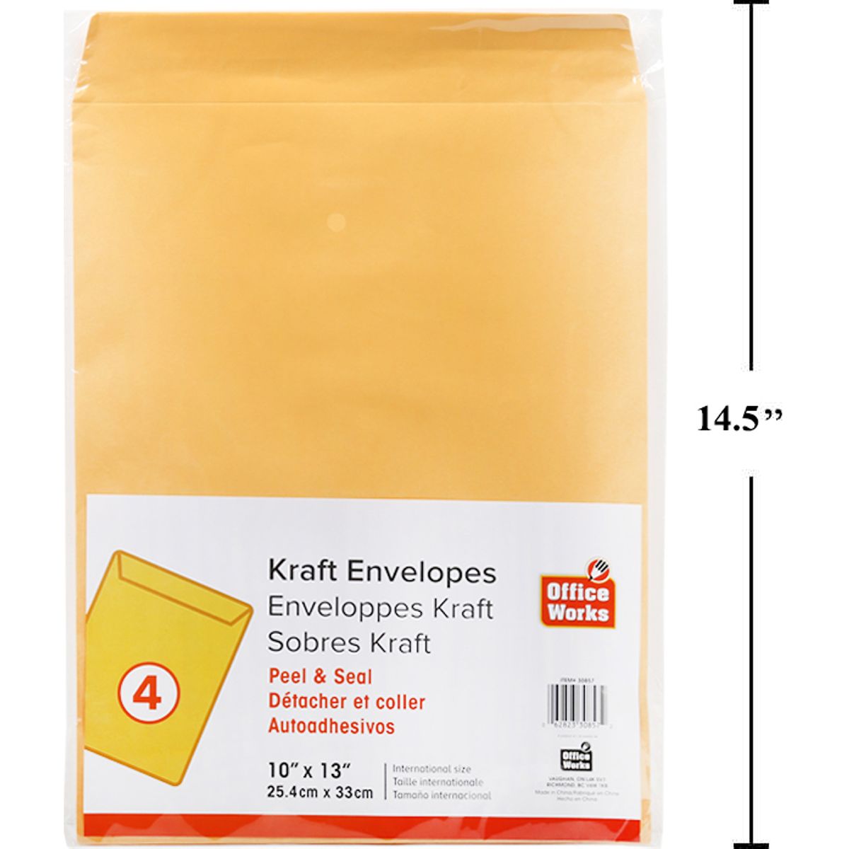 Sobres kraft manila de 4 piezas, 10 x 13 "Pelar y sellar
