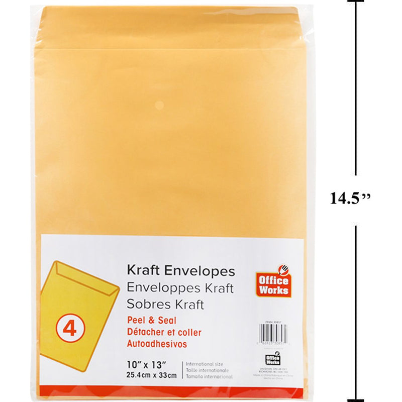 Sobres kraft manila de 4 piezas, 10 x 13 "Pelar y sellar