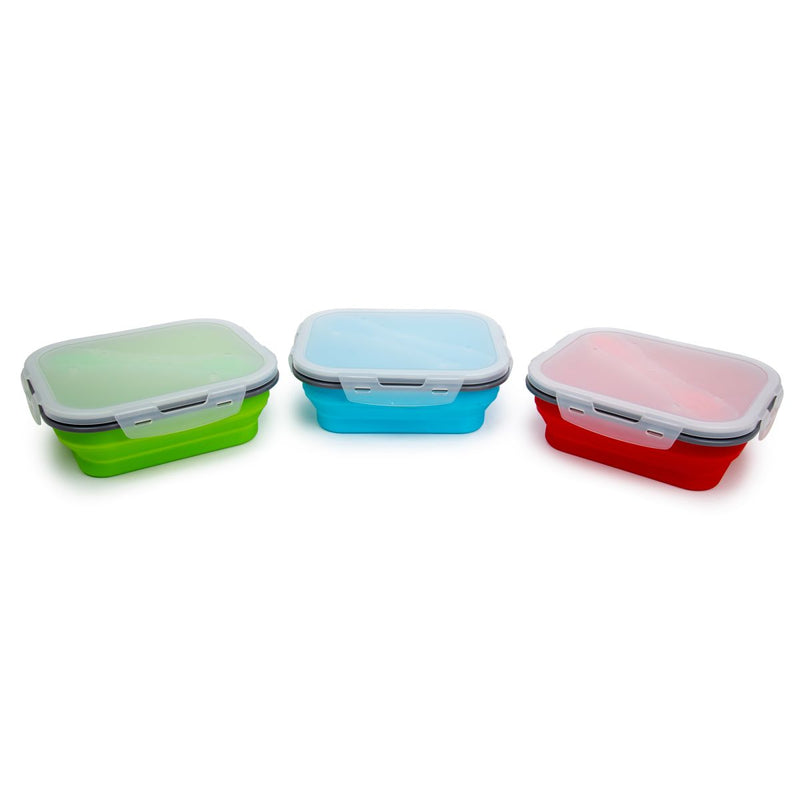 Snak-Pac Envase de comida de silicona de 1 lt con cubiertos, plegable (colores variados al azar)