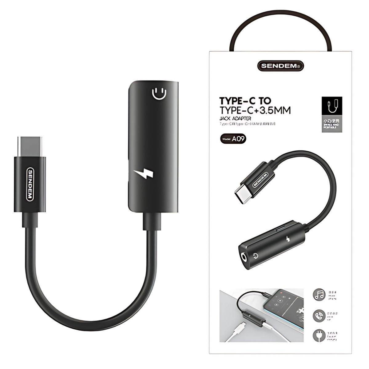 Adaptador Doble tipo C. Carga y Audio Simultáneos, Plug & Play. Cable ideal para samsung. 140mm.