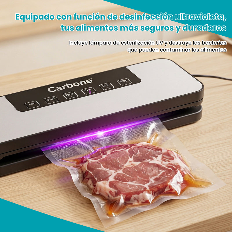 Selladora al Vacío 110W y 60 kPa con Sellado 30 cm. Máquina de Envasado de Alimentos con Panel Táctil Multifunción. Incluye 10 Bolsas