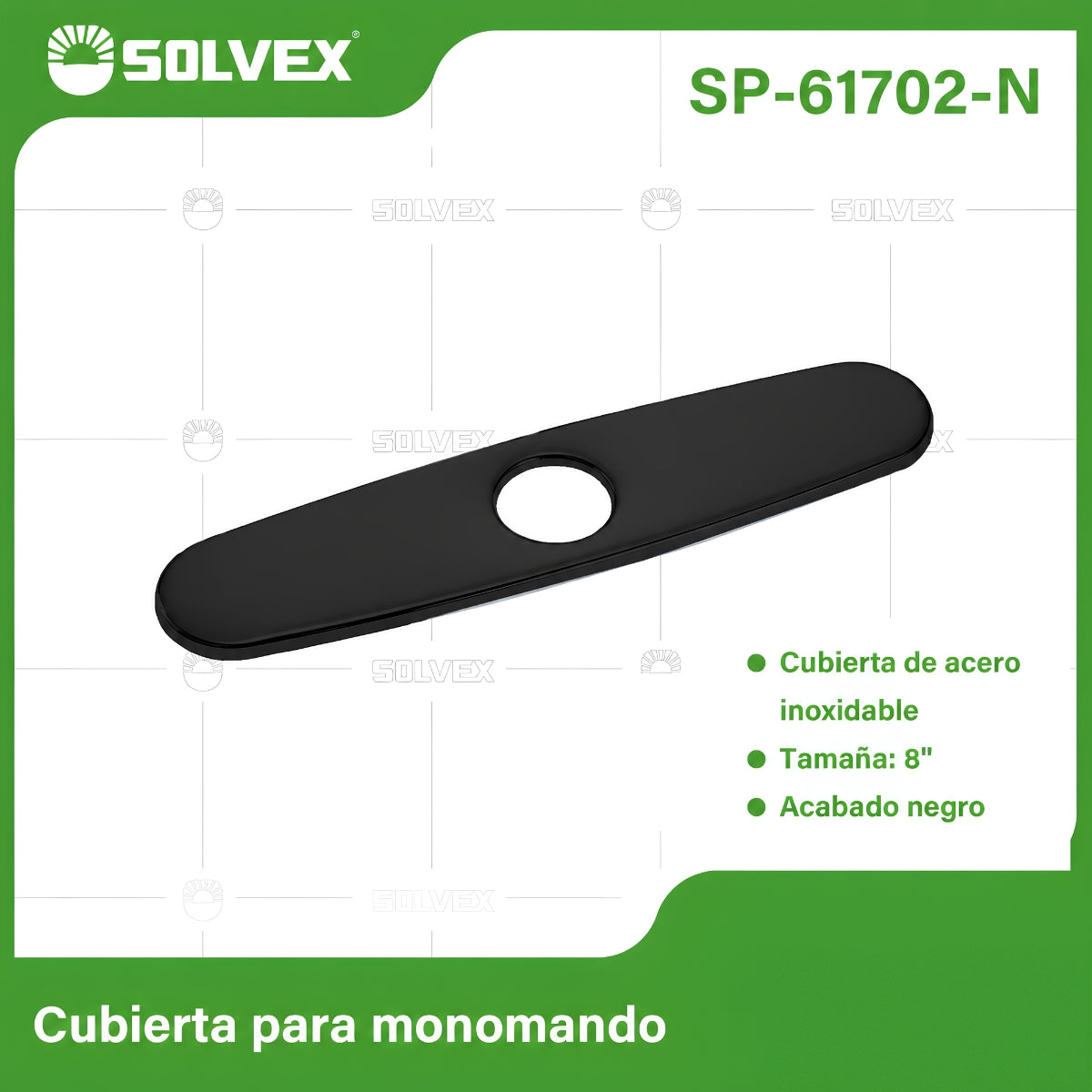 Cobertor Para Llave De fregador 8". Placa para grifo de acero inoxidable. Color negro.