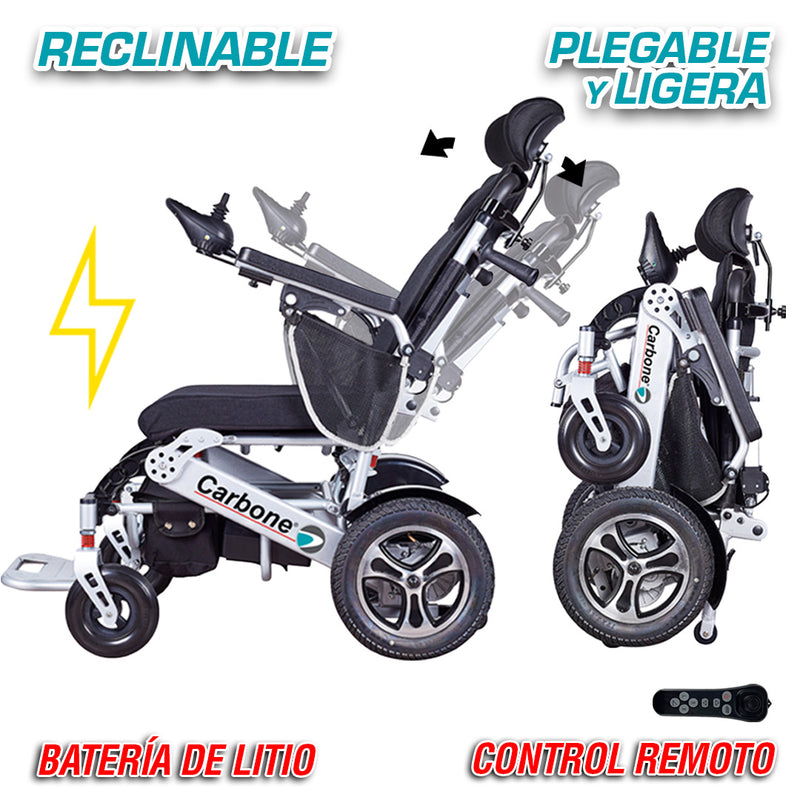 Silla de ruedas eléctrica plegable ligera 26kg con funcion de reclinado motorizado. Control remoto. Batería litio