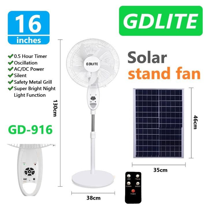 Abanico solar de pedestal 16'' con función de luz nocturna