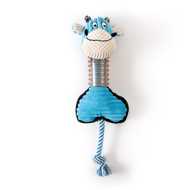 Juguete para Perro de Peluche masticable y funciona para limpieza dental. Color Azul.