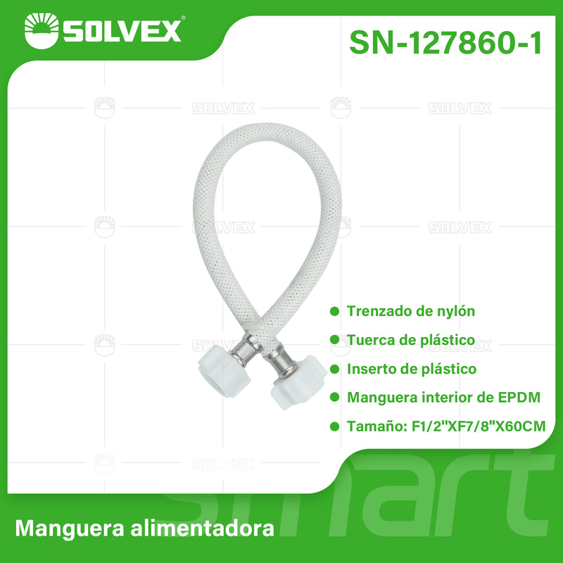 Tubo De Abasto Manguera Flexible 60Cm. Nylon Trenzado Con Tuercas Plásticas H1/2'' x H7/8''.