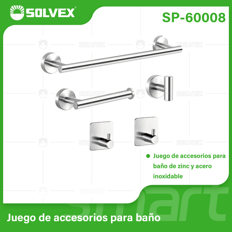 Accesorios para Baño. Set de 5 Piezas. Acero Inoxidable y Zinc. Acabado cromado brillante.