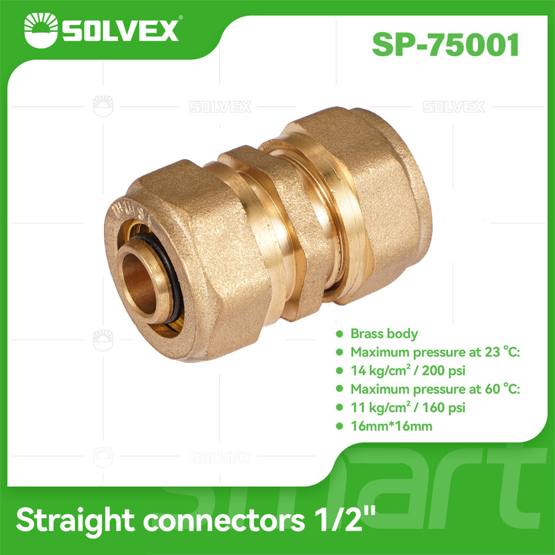 Conector De Compresión Recto 1/2" En Latón. Unión Directa 16mm Para Tuberías De Agua Y Gas.