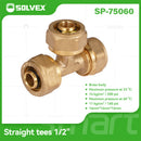 Tee De Compresión Recta 1/2" (16 mm x 16 mm x 16 mm) En Latón. Unión de 3 vías Para Agua Y Gas.