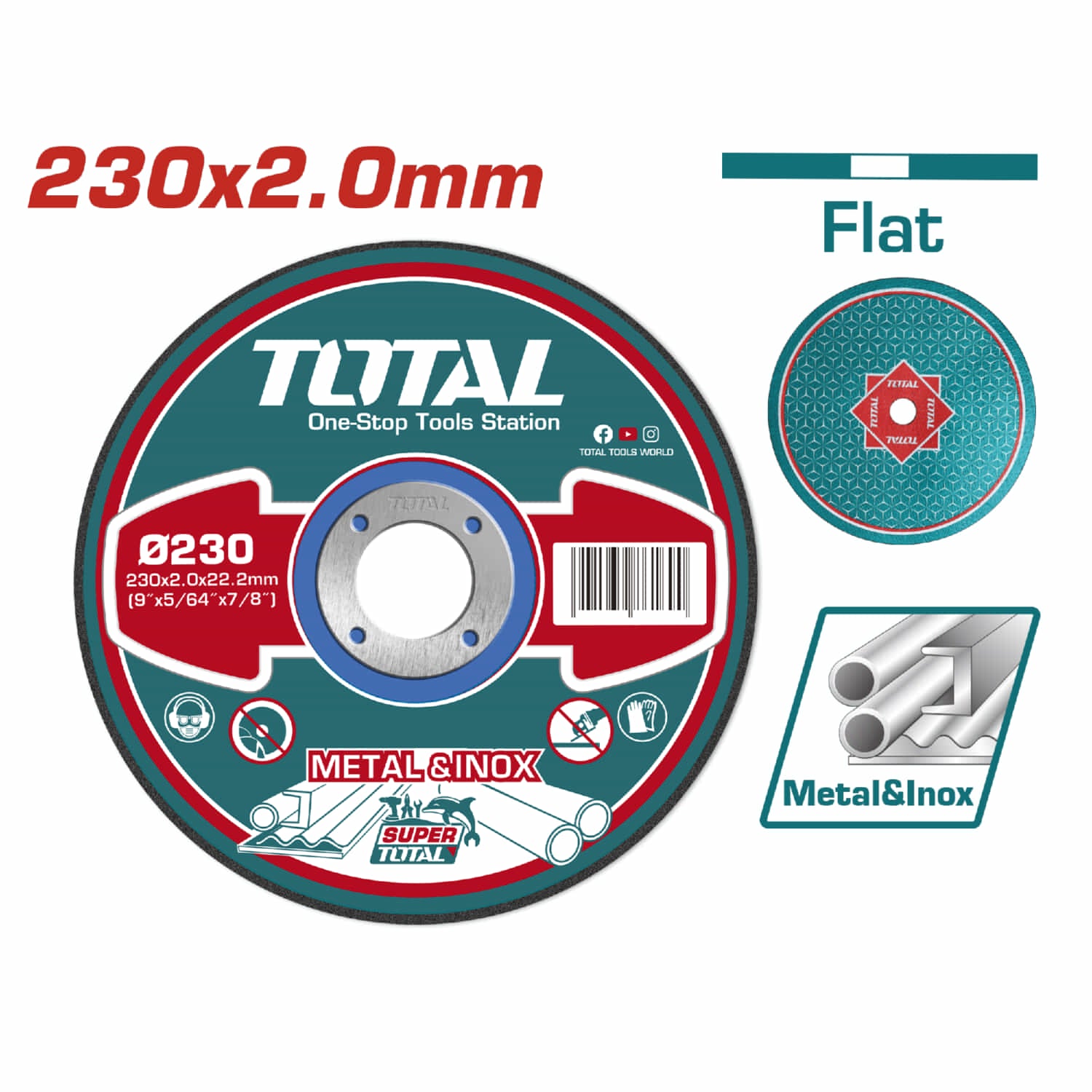 Disco de corte para metal plano 230mm (9") x 2mm (5/64") x 22.2mm (7/8")