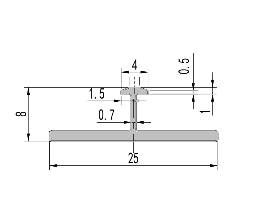 Perfil T Remate Central entre Laminas de Alternative Wall (Pared / Cielo Raso). Silver