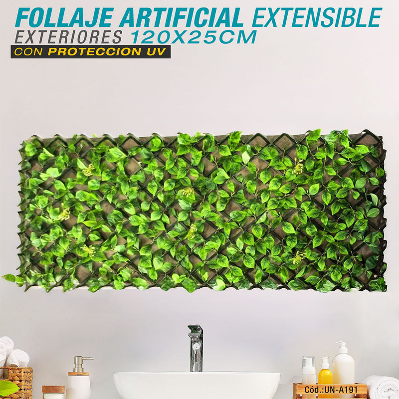 Follaje Artificial Valla Extensible 190 cm x 73.5 cm  con Protección UV para Exteriores.Tipo Enrejado Verde (CON PROTECCION UV)