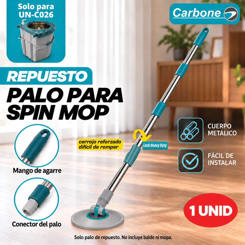 Repuesto Mango Heavy duty, difícil de romper.  Ajustable para Trapeador Giratorio 360° Spin Mop (UN-C026). Palo Extensible (105-130cm).