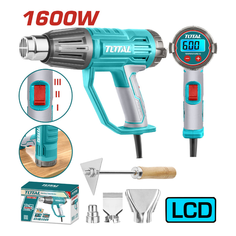 Pistola de Calor 2000W 50-600°C Pantalla LCD Incluye accesorios. Blower aire caliente. Super total