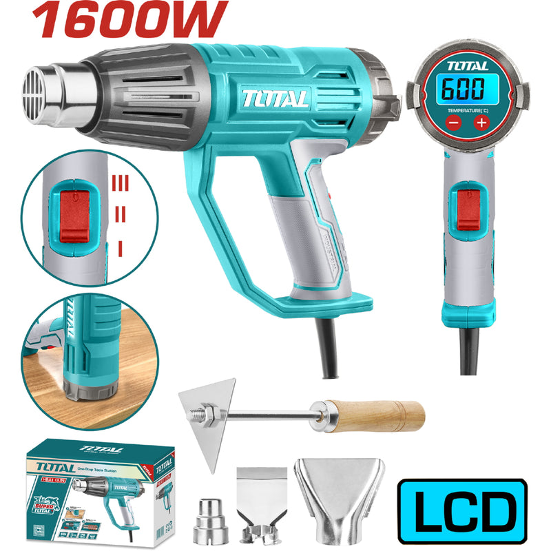Pistola de Calor 2000W 50-600°C Pantalla LCD Incluye accesorios. Blower aire caliente. Super total