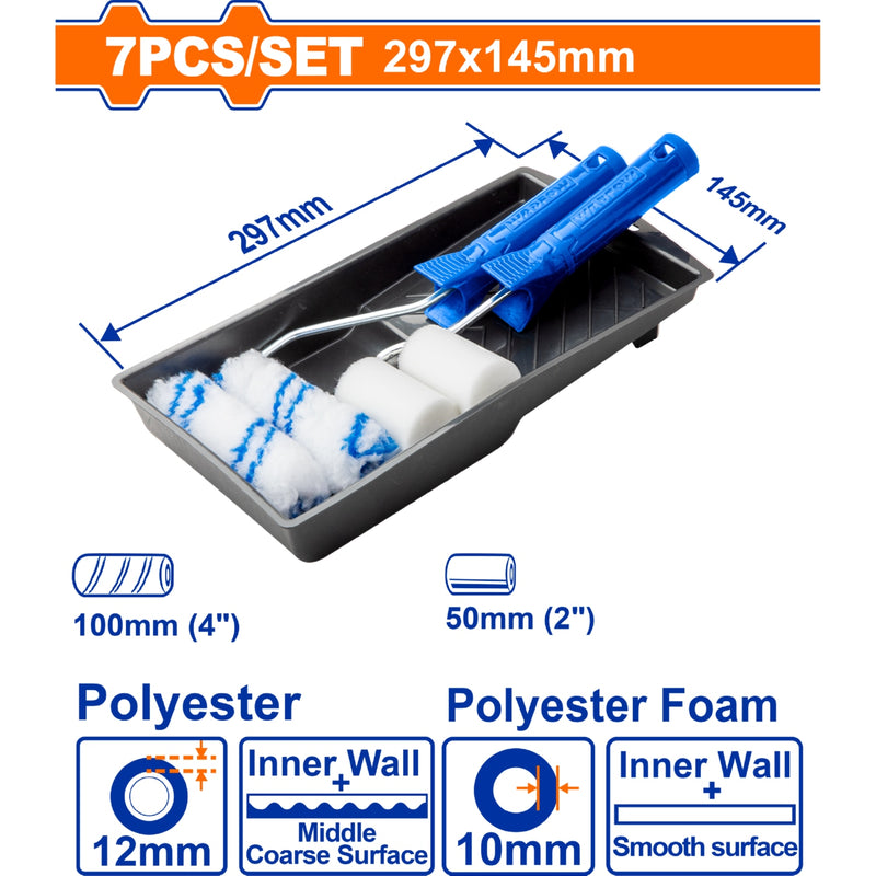 Rodillos y Bandeja para pintar. Set de 7 piezas. Ideal para interiores. Material: Poliéster.