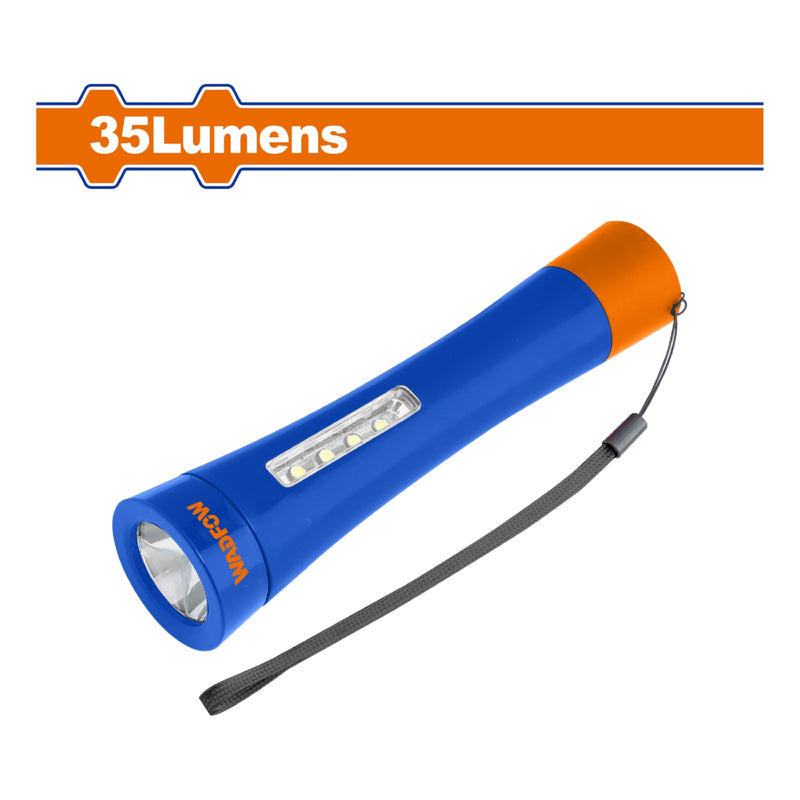 Linterna de mano. 35Lm. Interruptor de luz. Usa 3 pilas alcalinas AAA. Peso: 50g. D/L: 40/152mm.