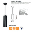 Lámpara LED Colgante Cilíndrica Moderna Negra 1XGU10 de Aluminio 55x150mm Ideal para Comedores, Cocinas y Salas de Estar. Lámpara Colgante LED de Tubo Largo.