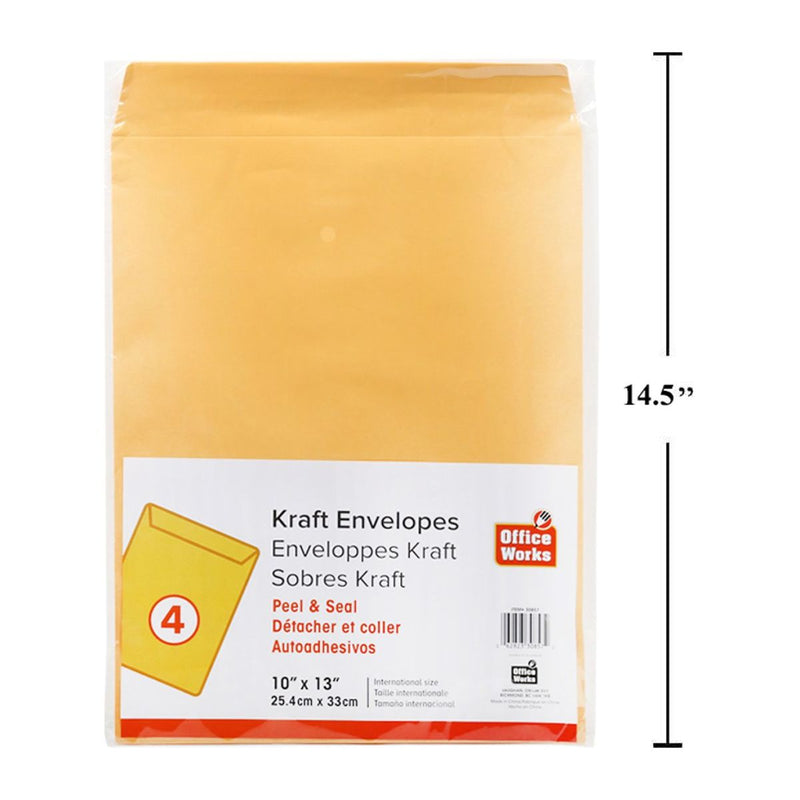 Sobres kraft manila de 4 piezas, 10 x 13 "Pelar y sellar