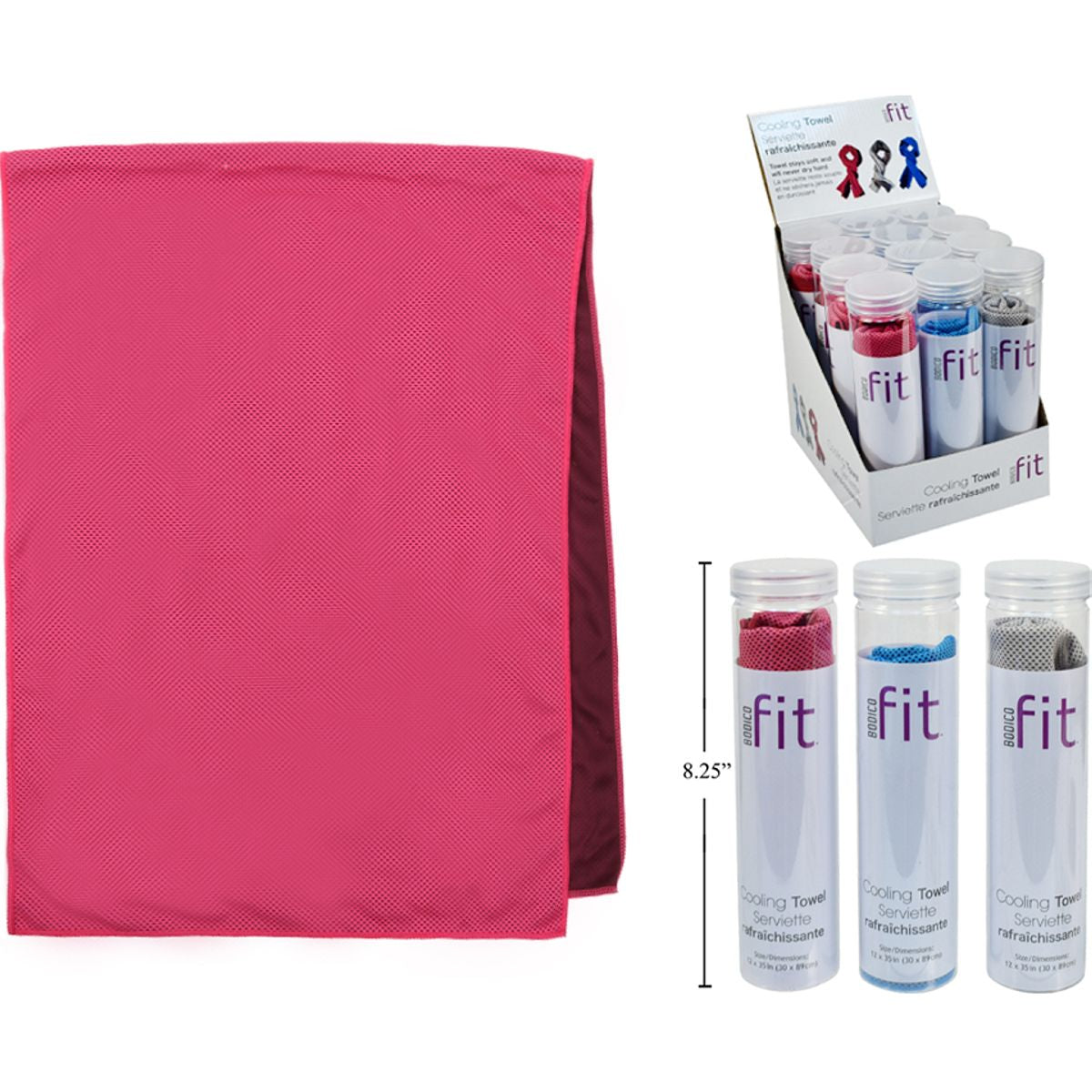 Toalla de ejercicio refrescante, 11x30.5 " Bodico Fit (1 Pza) (Viene en colores variados al azar)