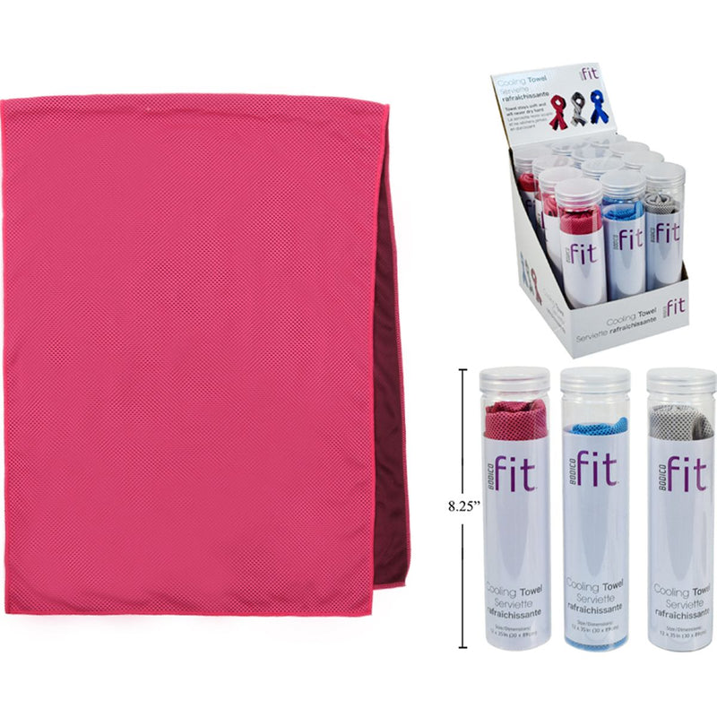 Toalla de ejercicio refrescante, 11x30.5 " Bodico Fit (1 Pza) (Viene en colores variados al azar)