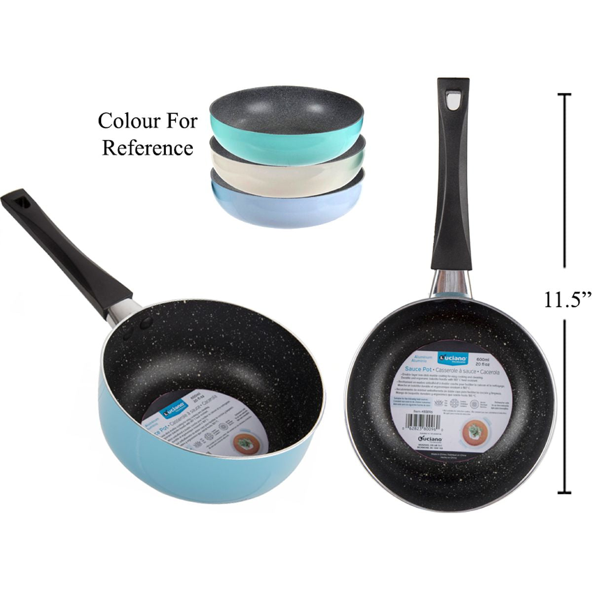 Luciano 600ml / 20oz Olla antiadherente de aluminio (1pza) (Viene en colores variados al azar)