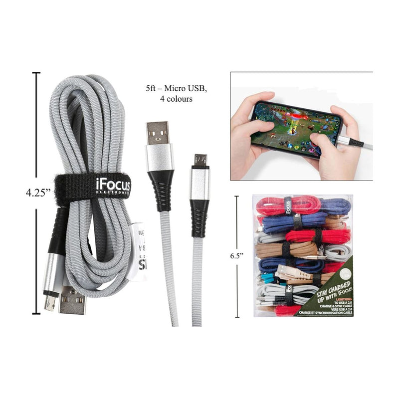 iFocus 5 pies. Micro USB Data cbl 4C Correa de velcro. Paquete (HZ)