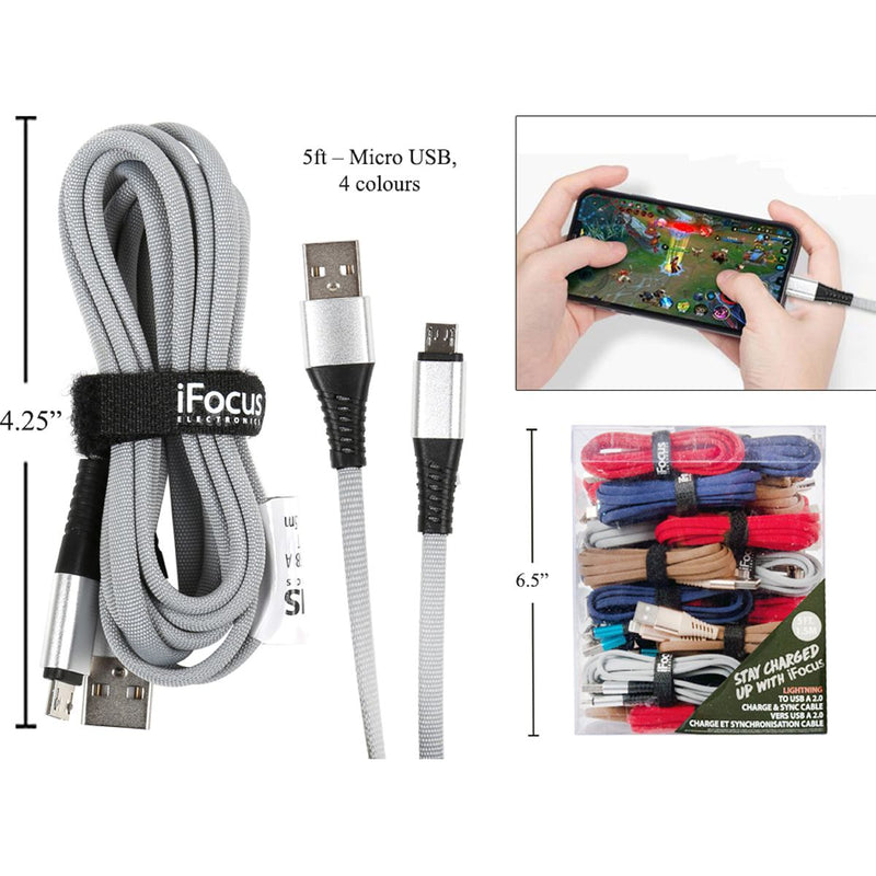 iFocus 5 pies. Micro USB Data cbl 4C Correa de velcro. Paquete (HZ)